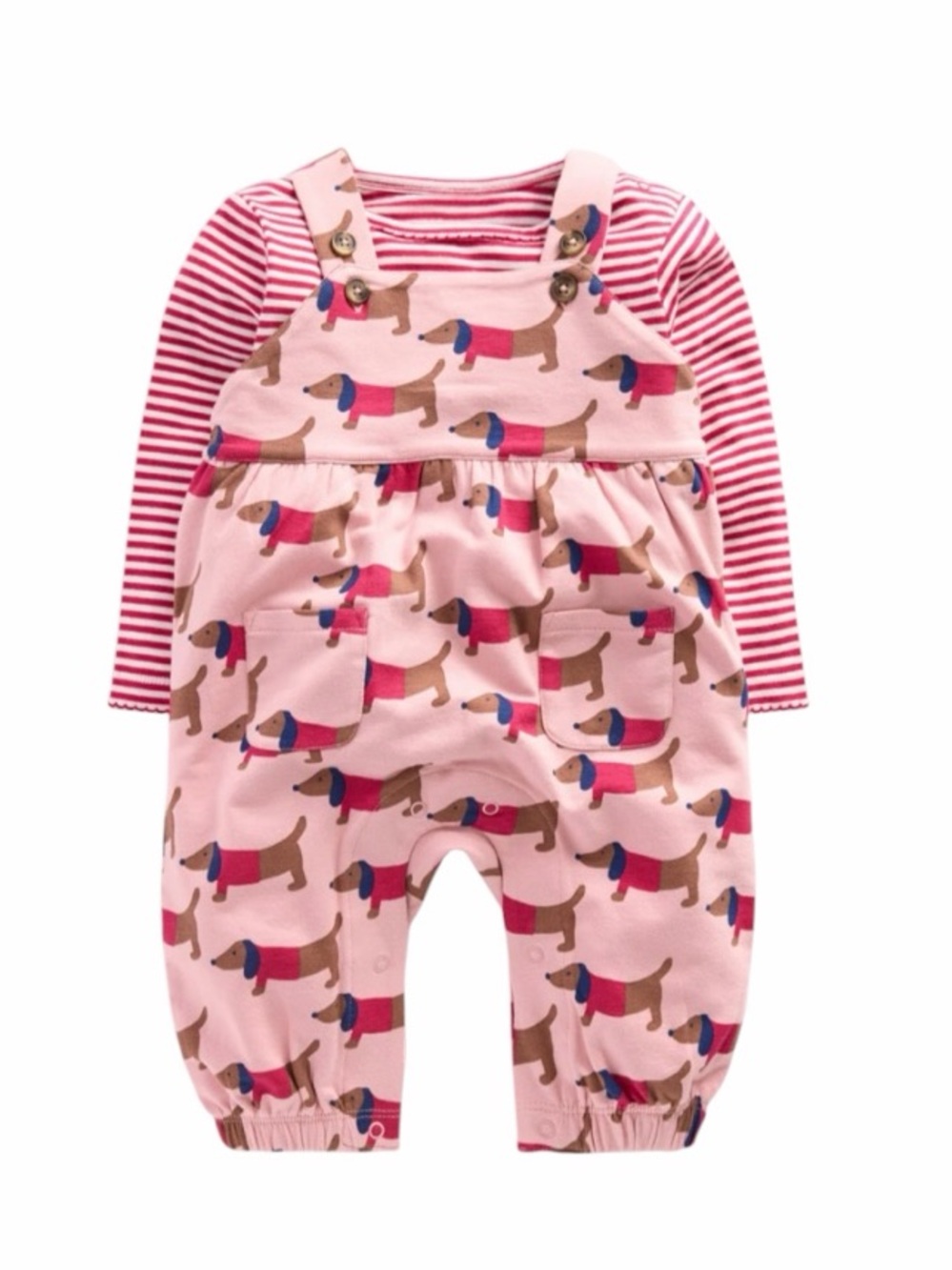 Baby Boden Jersey Overalls Set - Pink Dachshund print size 3-6 months